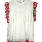 Crown & Ivy Eyelet Top Smocked Ruffle White Red Cotton Women Plus Size 3X Photo 0