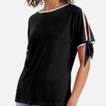 Ivanka Trump  Black & White Trim Open Tie Sleeve Blouse Top Size Small Photo 0