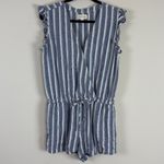 Cloth & Stone Linen Blend Navy and White Striped Romper Size Medium Photo 1