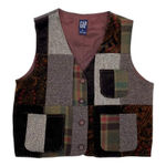 Gap Vintage 90s Y2K Patchwork Vest Size Small Corduroy Suede Tweed Plaid Paisley Photo 0