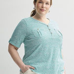 Croft & Barrow NWOT  Elbow Sleeve Utility Henley Top Teal 4X Plus Stretch Casual Photo 0