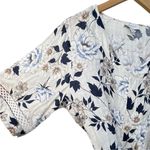 AB Studio  Blouse Womens Size XXL Blue White Short‎ Sleeve Eyelet Tie New Photo 1