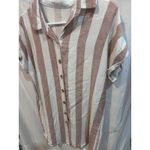 EMERY ROSE Striped Button Up Short Sleeve Shirt Dress Medium Tan White Casual Pink Photo 3