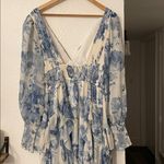 Anthropologie BHLDN Long Sleeve Chiffon Blue Floral Maxi Dress Size Medium Photo 6