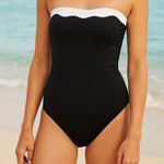 J.Crew NWT  Scalloped One Piece Swimsuit Black White Colorblock Sz XS CI109 Photo 0