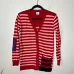 CAbi Picnic Cardigan Sweater Mixed Red Pink Black Blue Stripes Size XS Photo 3