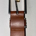 Brown Leather Belt with Silver Brass Buckle Embroidered Stitched edging 32 Photo 2
