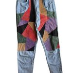 Vintage Mom Jeans with Suede Patchwork Women’s Size 28 90s Blue Photo 0