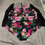 Torrid  Striped Floral Bikini Swimsuit with Pink and Blue Accents Photo 1