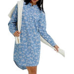 Draper James Lands End Nightshirt Blue Floral Chambray Long Sleeve Womens 1X Photo 0