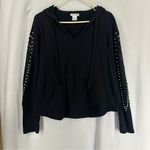 Venus Pullover Hoodie Pearl Sleeve Sweatshirt Womens Medium Black Photo 0
