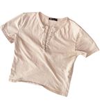 ZARA Short Sleeve V-Neck Snap Front Beige Tee T-Shirt Cropped Size Small Photo 0