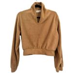 GRAYSCALE L Cropped Fuzzy Fleece Sweatshirt NWOT Tan Size L Photo 1