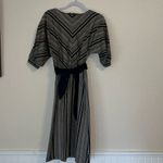 Vintage modest dress vertical stripes with belt 1980s 1970s Photo 2