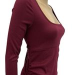 SheIn  Burgundy Ribbed Side Ruched Long Sleeve Tie Back Midi Dress Womens Small Photo 4