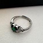 Adjustable Green Zircon Ring for Men Women,Streetwear Punk Hip Hop Unisex Style Silver Photo 1