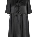 Noisy May NWT  Leyla Bow Tie Front Short Sleeve Shift Dress Satin Black Mini Photo 0