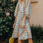 Ganni ππ Seersucker Check Dress ~ Midi Tent Plaid Picnic Balloon Sleeve Size 40 Photo 7