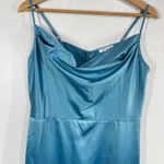 Venus  Teal Satin Slip Dress Size 8 Cowl‎ Neck Adjustable Straps Midi Slit Party Photo 7