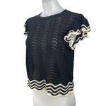 Solitaire Black Crochet Knit Short Flutter Sleeve Crop Sweater Blouse Top Size M Photo 1