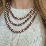 RMN Golden Chocolate Brown Pearl Necklace Vintage “Goldie” Long Elegant Chunky Jewelry Photo 1