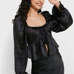 Top Shop Black Satiny Puffed Sleeve Blouse Size 10 Photo 5