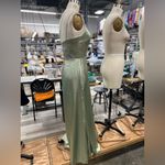 Stretch Satin Column One Shoulder Sleeveless Bridesmaid Dress 8 Green Photo 8