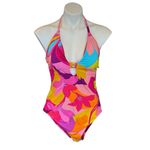 Trina Turk  Lilleth Halter Plunge Multicolor One Piece Swimsuit Size 12 NEW Photo 2