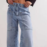 Free People We The Free Curvy Outlaw Wide Leg Pants in Drizzle | NWOT Photo 0