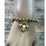 Vintage 1930's Goldtone Flower Pearl Textured Curb Link Charm Bracelet Germany Gold Photo 2