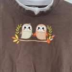 Rebecca Malone Brown Sweatshirt embroidered Owl Design collar neutral M fall Photo 2