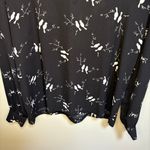 Loft  Black V Neck Tie Back White Bird Long Sleeve Bird Blouse XS Flowy Oversized Photo 9