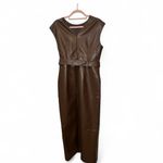 COMMENSE PU Leather Sleeveless Belted Midi Dress Color: Brown NWT Size Large Photo 3
