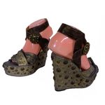 GUILLAUME HINFRAY GOLD AN BLUE LEATHER STUDDED DISTRESSED WEDGE HEELS (36) Size 5 Photo 4