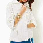 Lilly Pulitzer NWT Brixley Denim Jacket Resort White Sz L/XL Gold Buttons Beach Photo 0