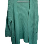 SheIn Knit Cardigan Open Front Pockets Chunky Knitwear Cozy Green Small Photo 0
