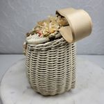 VTG Handmade Floral Wicker Nantucket Basket Purse White Ribbon Handle Photo 11