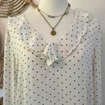 Ann Taylor Factory Polka Dot Ruffle Blouse Black White Long Sleeve Ballet Core M Size M Photo 3