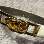 24K Gold Plated Bangle Bracelet White‎ Ivory Leather Italy Vintage Photo 0
