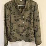 Christopher & Banks  Womens Blazer Jacket Green Floral Long Sleeve Pockets L Photo 0