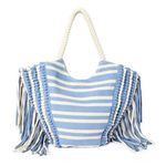 Boho Macrame Stripe Fringe Woven Southwestern Rope Handles Beach Open Tote Bag Multiple Photo 0