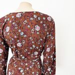 Aura [] Brown Floral Print Long Sleeve V-Neck Moroccan Wrap Maxi Dress Boho Sz XL Photo 9