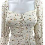 Reformation Cream Floral Hooman Long Sleeve Smocked A Line Mini Dress Size 2 Photo 2