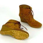 Bettye Muller  Lace Up Suede Wedge Bootie Tan Size 37 Photo 1