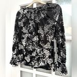 Badgley Mischka Designer Black & Gray Floral Velvet Burnout Blouse Size Small S Photo 2