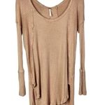 Free People Ventura Blush Tan Waffle Thermal Knit High Low Long Sleeve M Photo 0
