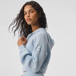 Alo Yoga π NWT 100% Cashmere Plush Waffle Full Zip Hoodie Crystal Blue Small Photo 1