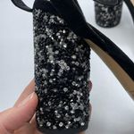 ALDO  Black Rhinestone Chunky Heel Peep Toe Shoes Womens 6.5 Glitter Party Glam Photo 2