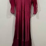 Komarov Flutter Sleeve Chiffon Charmeuse Midi Dress Cranberry Medium M Photo 3