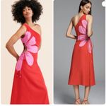 Farm Rio L Flower Cut-Out One Shoulder Midi Dress in Red and Pink Photo 2